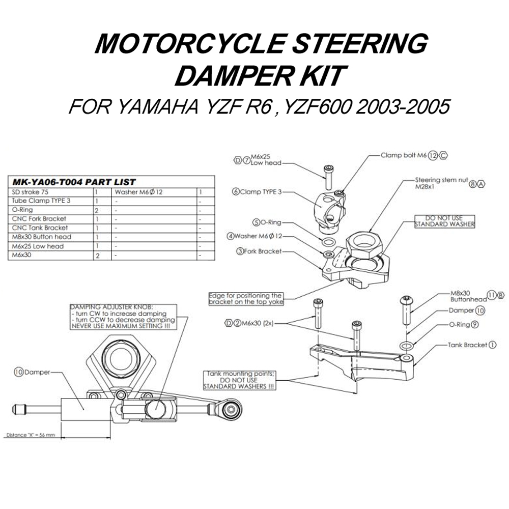 Voor YAMAHA YZF600 R6 2003-200 - Steering Damper Stabilizer Kit Cnc recensie en prijs